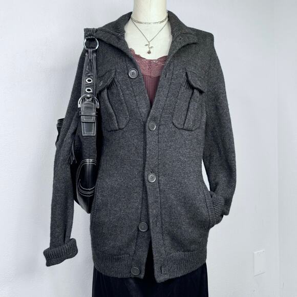 Express Wool Blend Mock Neck Slouchy Cardigan Sweater Gray Size Medium - Picture 1 of 11